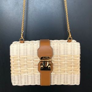 NWT Mark Cross Rattan Leather Clutch w/ Gold Strap